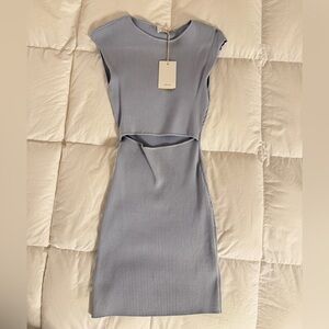 Wilfred Ribbed Cut-Out Mini Midi Dress | Blue | Size Small | NWT